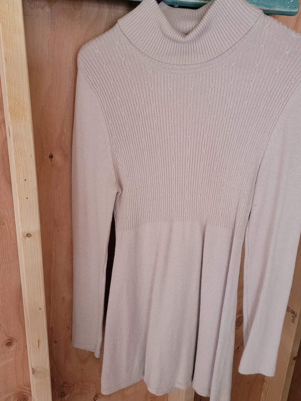 Escade Turtleneck Long Sleeve Knit Swing Dress - Cream